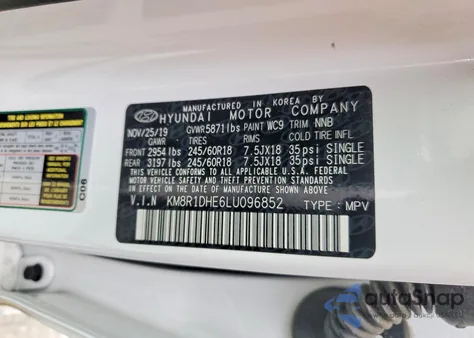 2020 Hyundai Palisade Se из США, поврежденный, VIN KM8R1DHE6LU096852